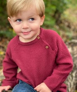 Me & Henry Button Sweater In Burgundy