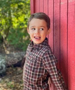 Me & Henry Brown & Rust Plaid Collared Shirt BOYS