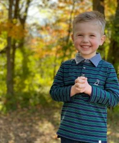Me & Henry BOYS Striped Polo Shirt In Green