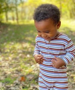 Me & Henry Ribbed Striped Romper In Brown