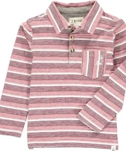 Me & Henry Textured Striped Polo Shirt In Burgundy Mix BOYS