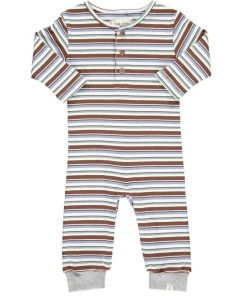 Me & Henry Ribbed Striped Romper In Brown