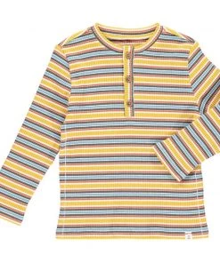 Me & Henry Striped Ribbed Henley Shirt In Mustard