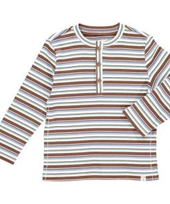 Me & Henry Striped Ribbed Henley Shirt In Brown BOYS