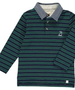 Me & Henry BOYS Striped Polo Shirt In Green