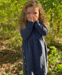 Vignette Long Sleeve Button Detail Dress In Blue