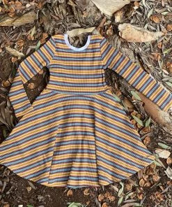 Vignette GIRLS Ribbed Striped Swing Dress In Yellow Mix