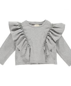 Vignette GIRLS Long Sleeve Ruffle Top In Grey