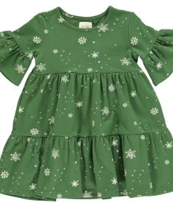 Vignette Snowflake Tiered Dress In Green GIRLS