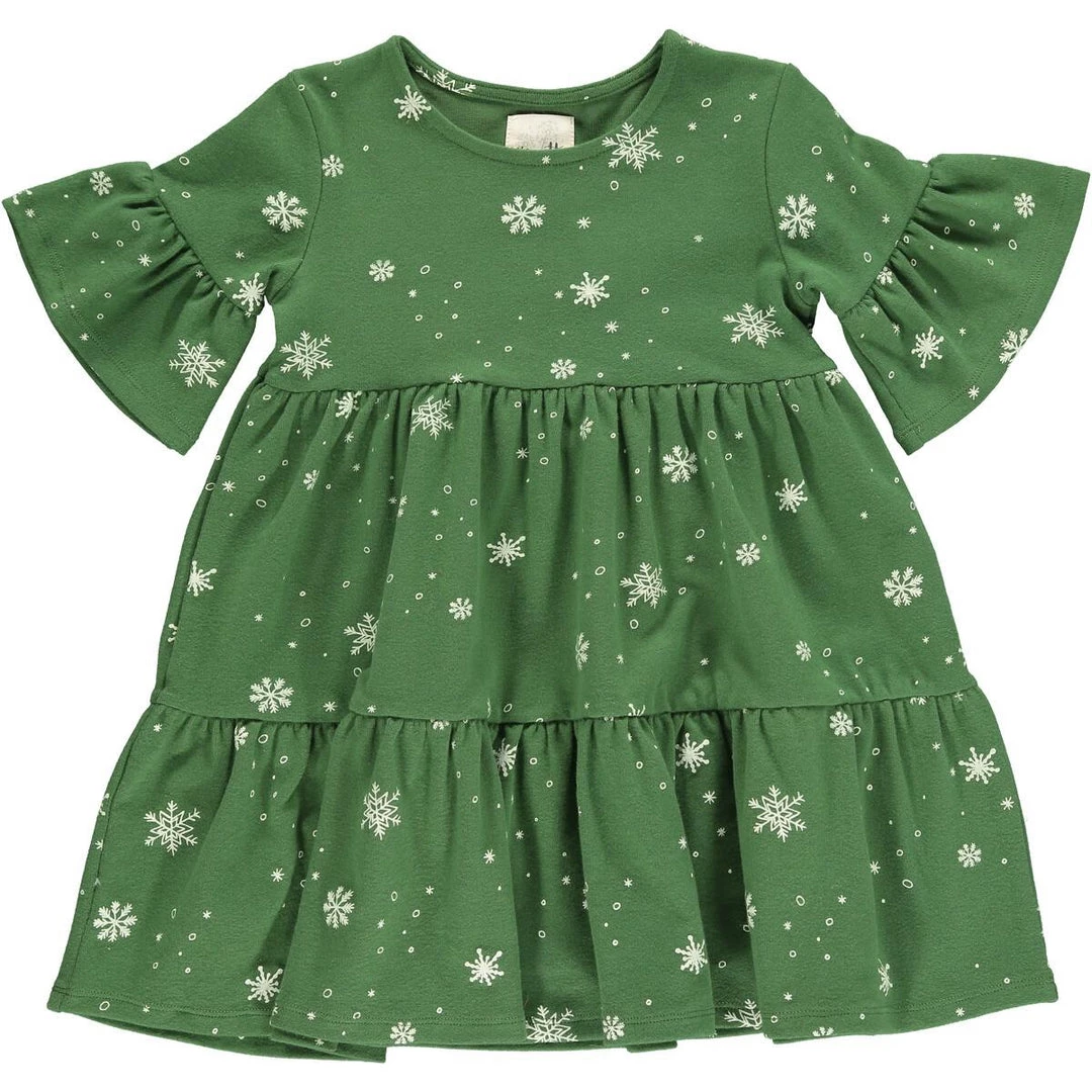 Vignette Snowflake Tiered Dress In Green GIRLS 1 Vignette Snowflake Tiered Dress In Green GIRLS
