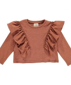 Vignette GIRLS Long Sleeve Ruffle Top In Rust