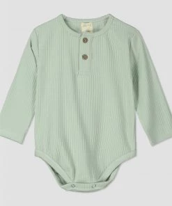 Ettie + H Double Button Onesie/ Shirt In Sage BOYS