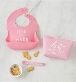 Mudpie Silicone Feeding Set In Pink