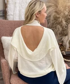 Fantastic Fawn Open Back Cowl Neck Sweater In Ivory TOPS