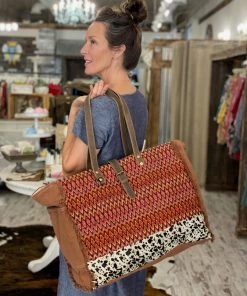Myra Bag Rust Diamond & Hairon Weekender Bag