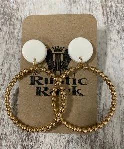 Golden Stella Circle Ball Hoop Earrings In White