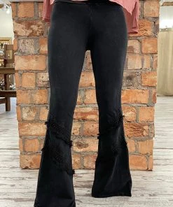 Fashiongo: Chatoyant Washed Bell Bottom Flare With Fringe In Black