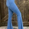 Fashiongo: Chatoyant Washed Bell Bottom Flare Pants With Pockets In Light Blue