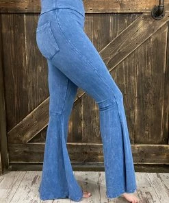 Fashiongo: Chatoyant Washed Bell Bottom Flare Pants With Pockets In Light Blue