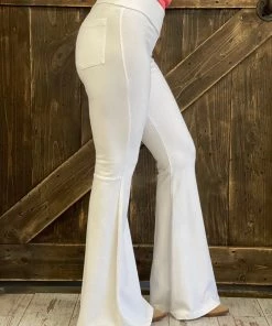 Fashiongo: Chatoyant Washed Bell Bottom Flare Pants With Pockets In White