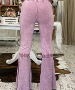 Fashiongo: Chatoyant BOTTOMS Washed Waffle Bell Bottom Flare Pants In Rose Pink