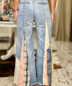 Easel Patchwork Wide Leg Bell Bottom Flare Pants BOTTOMS