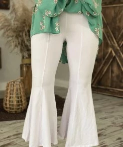 Fashiongo: Chatoyant BOTTOMS Washed Cropped Bell Bottom Pants In White