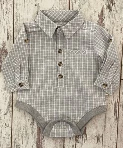 Me & Henry Grey Plaid Collared Onesie 5 Me & Henry Grey Plaid Collared Onesie