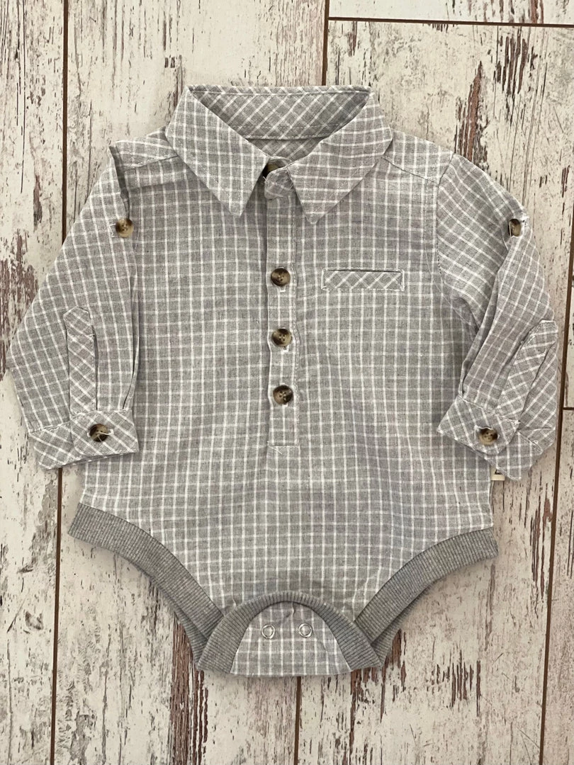 Me & Henry Grey Plaid Collared Onesie 3 Me & Henry Grey Plaid Collared Onesie