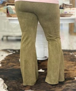 Fashiongo: Chatoyant Washed Bell Bottom Flare Pants In Pale Olive