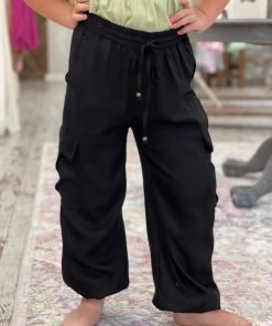 Angie Cargo Drawstring Jogger Pants In Black