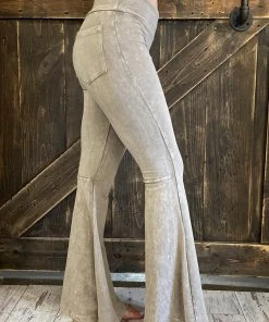 Fashiongo: Chatoyant Washed Bell Bottom Flare Pants With Pockets In Stone