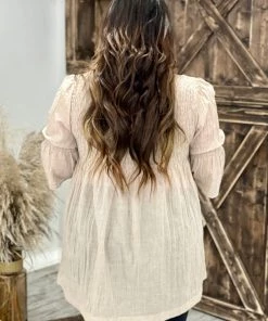 Oddi Smocked Keyhole Babydoll Top