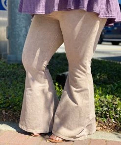Fashiongo: Chatoyant Washed Bell Bottom Flare Pants With Pockets In Tan