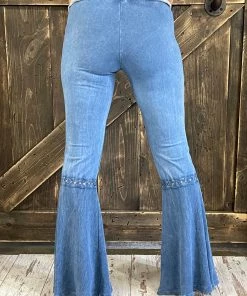 Fashiongo: Chatoyant Washed Waffle Bell Bottom Flare Pants In Light Denim BOTTOMS