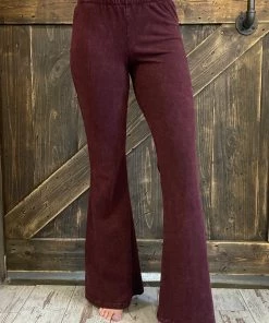 Fashiongo: Chatoyant Washed Bell Bottom Flare Pants In Burgundy