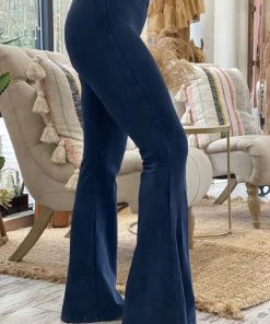 Fashiongo: Chatoyant Washed Bell Bottom Flare Pants In Dark Blue BOTTOMS