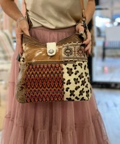 Myra Bag ACCESSORIES Patchwork Rug, Canvas, & Hairon Shoulder Bag