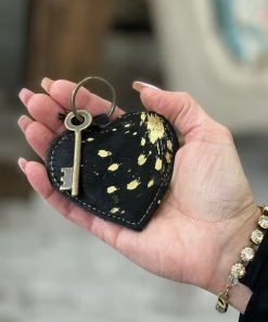Myra Bag Hairon Heart Key Fob In Black & Gold BAGS + BACKPACKS