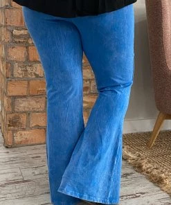 Fashiongo: Chatoyant Washed Bell Bottom Flare Pants In Ocean Blue BOTTOMS