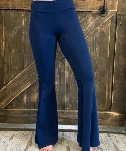 Fashiongo: Chatoyant Washed Bell Bottom Flare Pants With Pockets In Dark Blue BOTTOMS