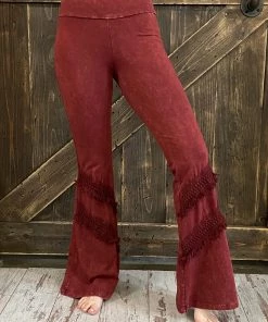 Fashiongo: Chatoyant Washed Bell Bottom Flare With Fringe In Wine BOTTOMS