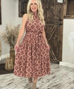 Easel DRESSES Printed Halter Tiered Midi Dress