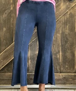 Fashiongo: Chatoyant BOTTOMS Washed High Low Cropped Bell Bottom Pants In Dark Denim