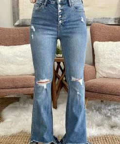 Cello Button Fly High Low Hem Flare Jean