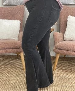 Fashiongo: Chatoyant Washed Bell Bottom Flare Pants With Pockets In Black BOTTOMS
