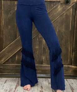Fashiongo: Chatoyant Washed Bell Bottom Flare With Fringe In Dark Blue