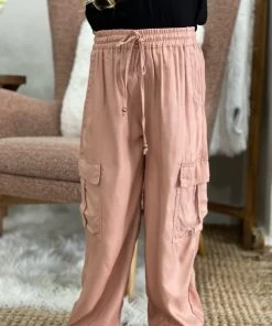 Angie Cargo Drawstring Jogger Pants In Rose