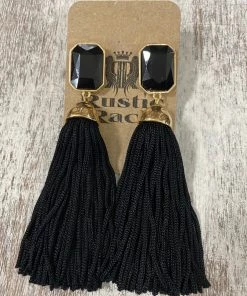 Golden Stella Octagon Jewel Tassel Earrings In Black