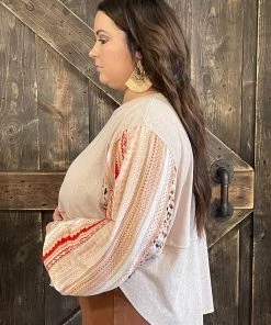 Easel Mixed Print Bubble Sleeve Tunic Top